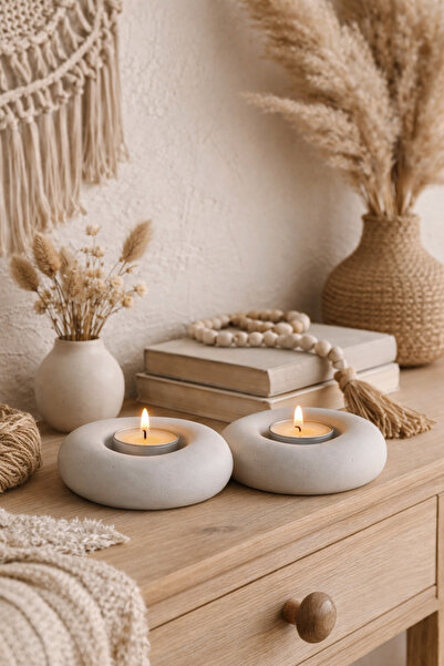 DTMHOME DTM HOME Ring 2’li Dekoratif Mumluk Seti – Modern Beyaz Tea Light Mum...