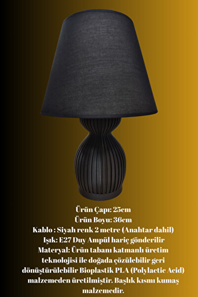 decory Pera Özel Tasarım Gövde, Kumaş Başlık Modern Abajur (E27 Duylu)