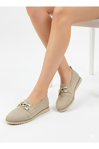 Tamdabu Ayakkabı Loafer tricotat pentru femei, cu talpă ortopedică crem