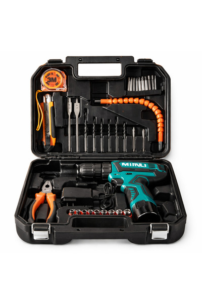 MINLI مجموعة مثقاب 12 فولت مع 36 قطعة وبطارية ليثيوم أيون وحقيبة متينة