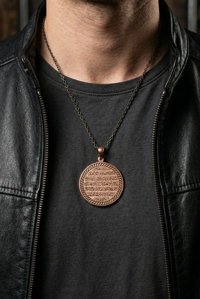 OSMANLI GÜMÜŞ Women's and Men's Copper Necklace - Pure Copper Necklace with Ayetel Kürsi Written