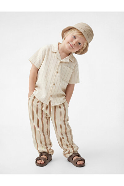 Koton Pantaloni de sport din bumbac cu talie cu șireturi în dungi