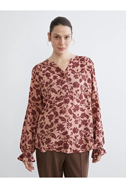 LC Waikiki Ροζ μπλούζα με λουλουδάτο γιακά (S6)