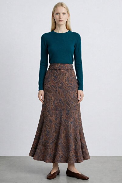 Rays 3507 Leaf Patterned Skirt Navy-Brown