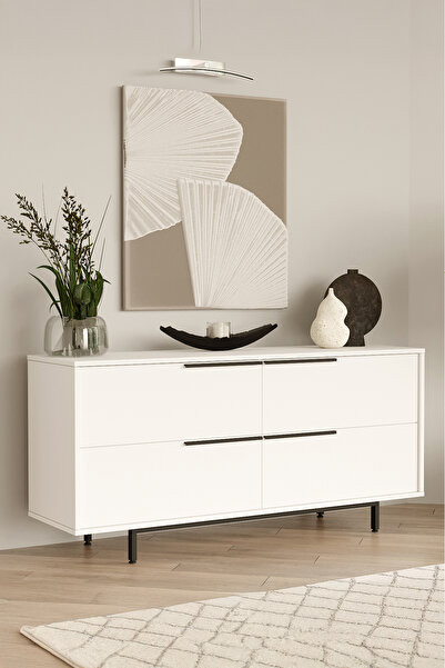 Yurudesign Ocean Konsol 4 Kapaklı Metal Ayaklı 160cm Beyaz ON3-W