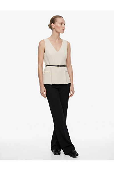 Koton Pocket Detailed V-Neck Belted Sleeveless Blouse