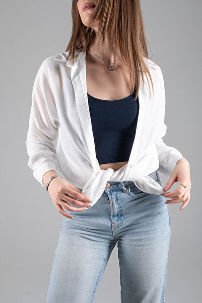 Maison La Femme Women's Long Sleeve Linen Shirt Comfortable Fit