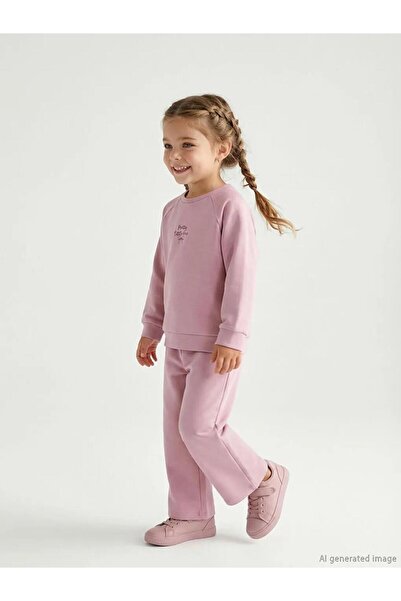 LC Waikiki Λιλά με τύπωμα Φούτερ και παντελόνι για κορίτσια (S6)