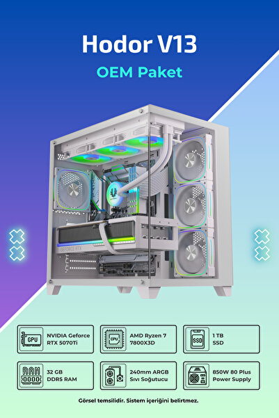 İncehesap Hodor V13 R7-7800X3D 32GB RAM 1TB SSD 16GB RTX 5070Ti FreeDos Masaü...