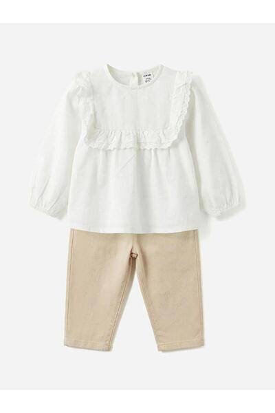 LC Waikiki Ruffled Baby Girl Gabardine Blouse and Pants (S6)