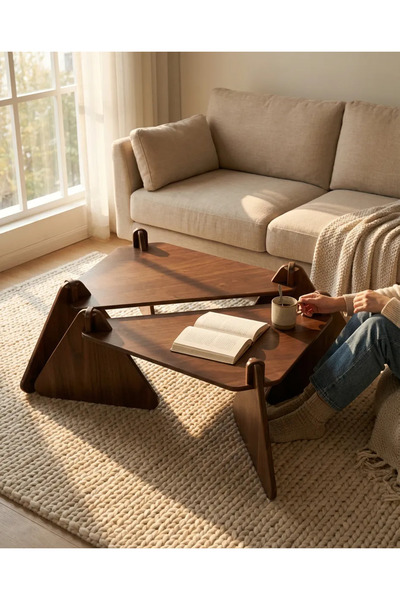 PRAKTURA Stylish Doğal Ahşap Orta Sehpa, Ceviz Orta Sehpa 60 x 80