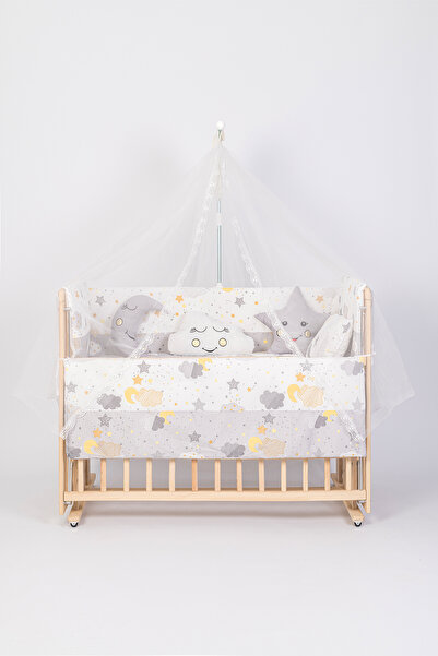 Jasmin Bebe Beşik Uyku Seti Gri Yıldızlı 10 Parça + Cibinlik ve aparatı HEDİYE