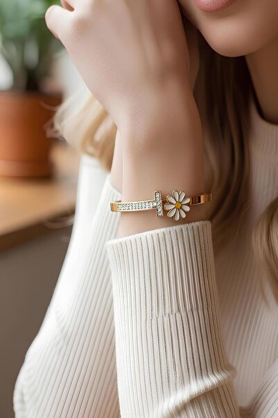 Bontexs سوار أصفاد على شكل زهرة الأقحوان من حجر الزركون - ستانلس ستيل مقاوم ل...