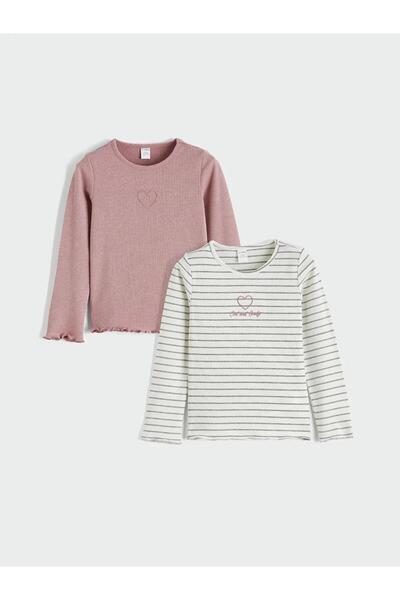 LC Waikiki Γκρι μπλουζάκι για κορίτσια με λαιμόκοψη ποδηλάτου και λάμψη, σετ ...