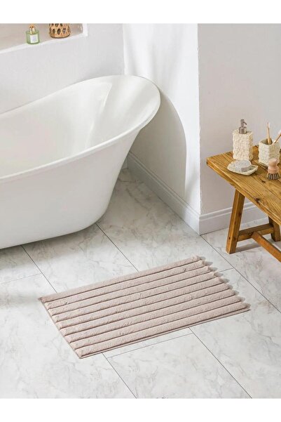 LC Waikiki Καφέ ριγέ βελούδινο χαλάκι μπάνιου 50x80 εκ. (S6)