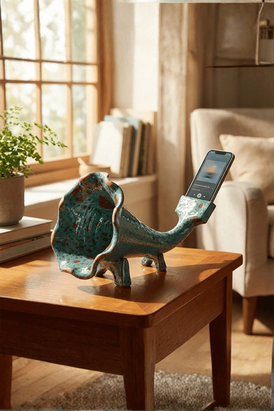 Clayspire El Yapımı Akustik Seramik Gramofon - Turkuaz