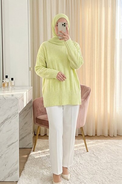 Modamorfo Half-Neck Striped Patterned Yumoş Knitwear Sweater - Yellow