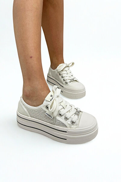 inizio White Transparent Sequined Women's Sports Shoes Ew2014