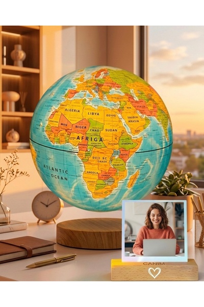 Joyvera Dekoratif Led Işıklı Dönen Sihirli Dünya Küre (Mavi)