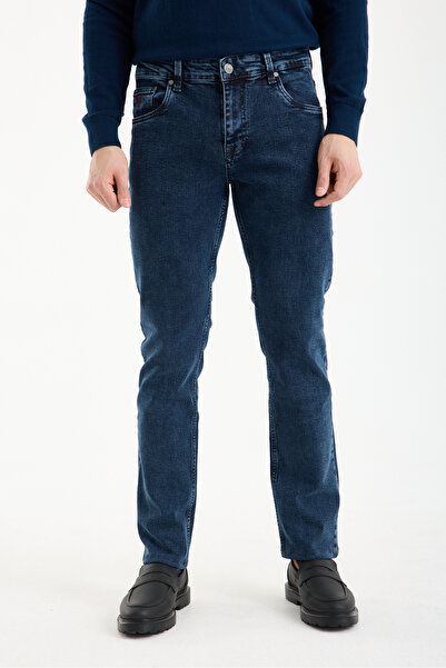 muzzo jeans εφαρμοστό Τζιν παντελόνι σε σκούρο μπλε χρώμα με εφέ χιονισμένου ...