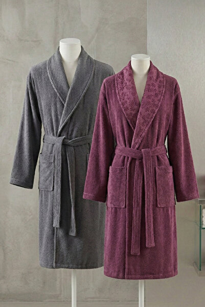 Özdilek Blossom Happy Aile Bornoz Seti- Antrasit Mürdüm