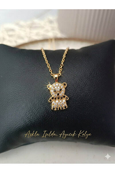 NAS fashion قلادة تيدي بير ذهبية اللون بتفاصيل حجرية للنساء