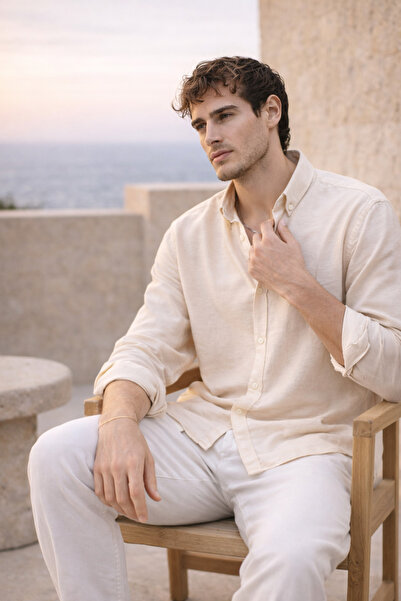 Valiberta Scott – Moderna muška košulja s mekom teksturom, polu-oversize - bež