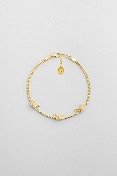 So CHIC... Kelebekler 18 Ayar Sarı Altın Kaplama 19 Cm Gümüş Bileklik