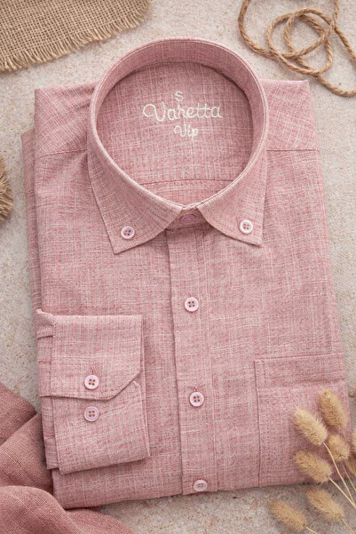 Varetta Muška roza košulja Lan efekata Sa džepovima dugih rukava Pamuk paket