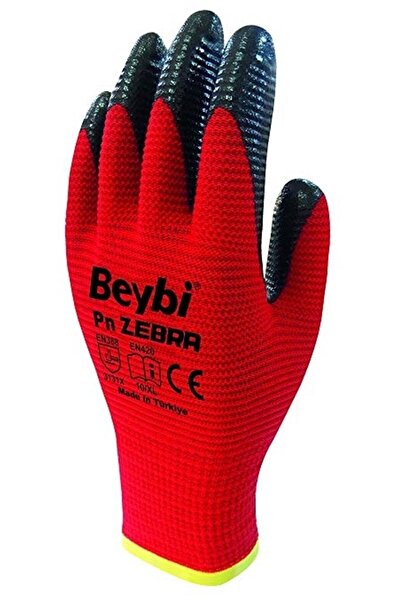 Beybi PN5 ZEBRA POLYESTER ÖRME NİTRİL ELDİVEN