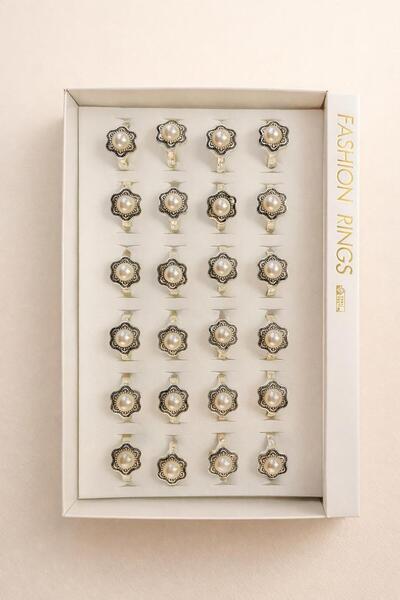 begün Hac-Umre Hediyelik Kaliteli İnci Taneli 24 Adet Yüzük...Karışık Ebat He...