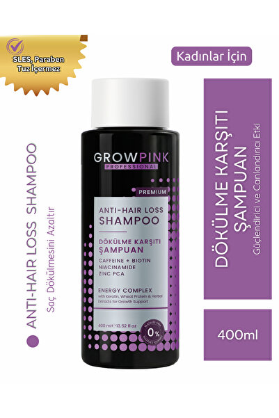 GROWPİNK Women's Anti-Hair Loss Shampoo 400 ml – Hair Strengthening & Volumiz...