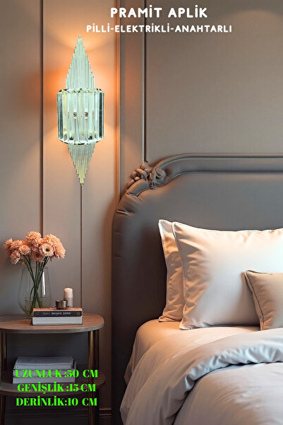 nazarium Pramit Aplik Gümüş, Duvar Pilli Aplik, 1 Adet Ledli Duvar Aplik, Tak...