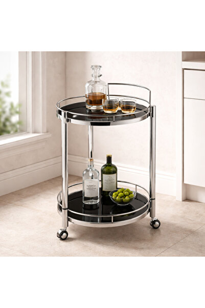 esdekor Wang Silver Servis Araba 50x80cm 1 Adet Dekoratif Pleksi Metal Füme C...