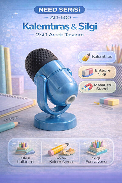 Genel Markalar Mikrofon Silgi Kalemtraş Seti Turkuaz