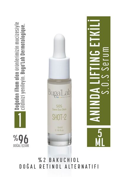 BugaLab بديل الريتينول الطبيعي 5 مل - 2% باكوتشيول SOS شوت فيلر، مصل تأثير شد...