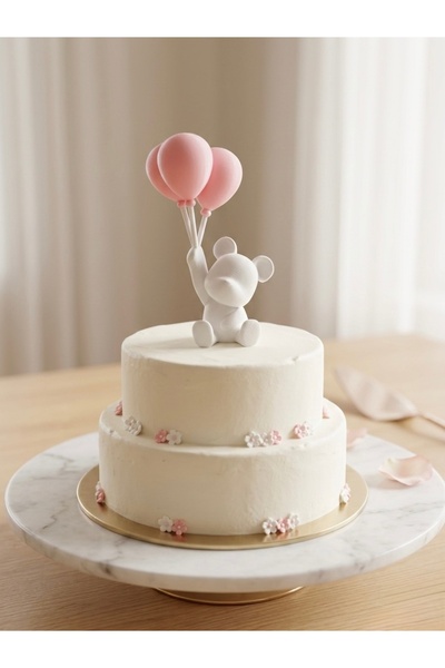 hediyesepetinde Pembe Balonlu Ayıcık Pasta Üstü Süsü 🎂10 cm | Sevimli Doğum ...