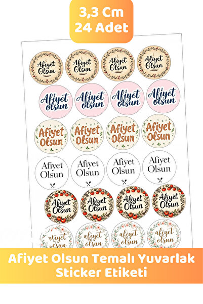 İstisna Afiyet Olsun Temalı Yuvarlak Sticker Ürün Ambalaj Paket Zarf Etiketi