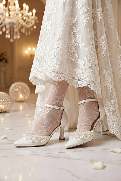 Modavien Pantofi de mireasa sidef de 7 cm cu perle