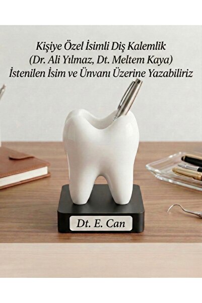 3DcraftTr Kişiye Özel İsimli Diş Hekimi Masaüstü Kalemlik ve İsimlik 15 x 12 Cm