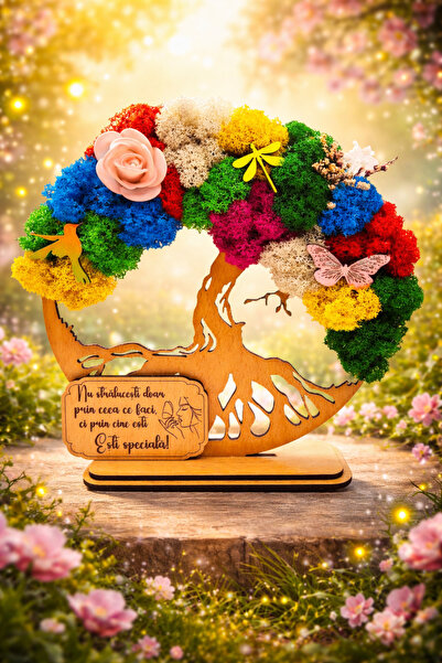 OEM Cadou Copacul Vietii, cu licheni stabilizati, din lemn bej, „Esti special...