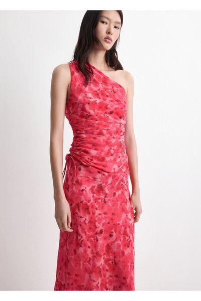 MANGO Woman Çiçek desenli asimetrik elbise