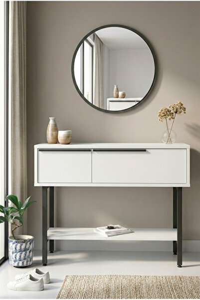 Yurudesign Ocean Dresuar Aynalı Kapaklı Metal Ayaklı Beyaz On12-w