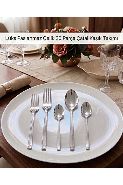 Generic 30 Parça Paslanmaz Çelik Çatal Kaşık Seti – 6 Kişilik Yemek, Tatlı ve...