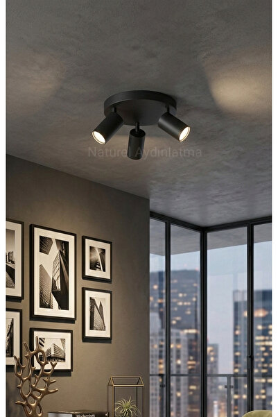 N Naturel Aydınlatma 3LÜ LEDLİ HAREKETLİ SPOT ARMATÜR AVİZE / SİYAH RENK