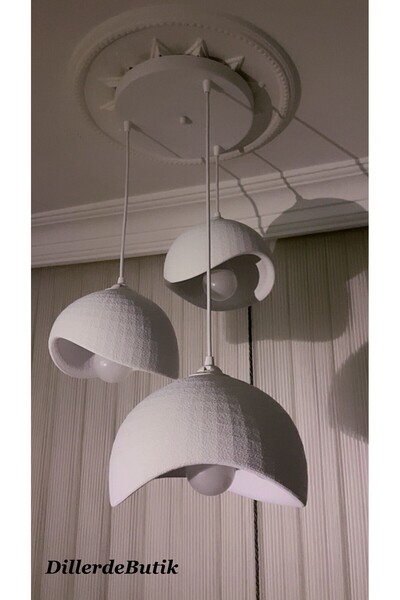 Dillerde butik Beton Görünümlü İskandinav Bohem Tarz 3’lü Sarkıt Avize Profes...