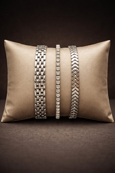 Crc Bijuteri سوار نسائي فضي اللون مكون من 3 قطع