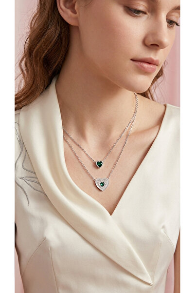 MİLUNXTE 316L Stainless Steel Emerald Green Zircon Stone Heart Double Combina...