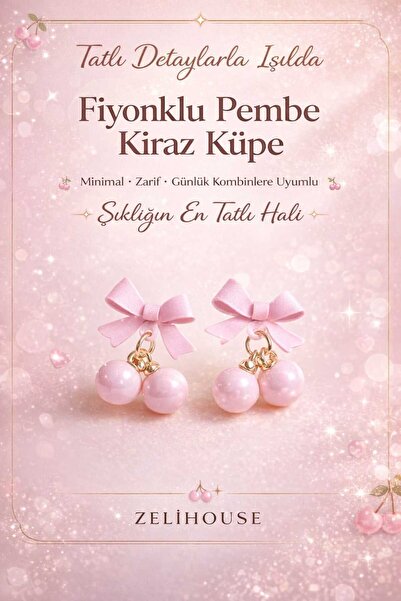 PAWNEST Pembe Renk, Fiyonk Kiraz Tasarımlı Sallantılı Küpe – Zarif, Sevimli T...