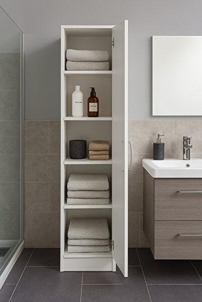 soylux Tek Kapaklı Çok Amaçlı Depolama Dolabı 4 Raflı Banyo Mutfak Kiler Düze...